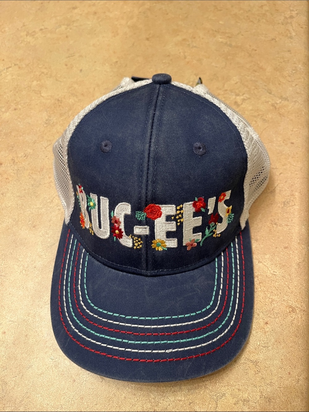 Kids Navy Floral Embroidered Buc-ee’s Trucker Hat